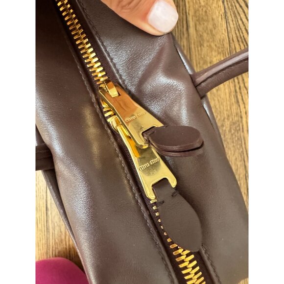 Miu Miu Beau Logo-Debossed Leather Bag Coffee Brown - Picture 3 of 10